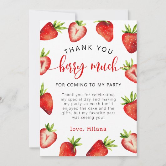 Strawberry Girl Birthday Berry Veel Bedankkaart (Voorkant)
