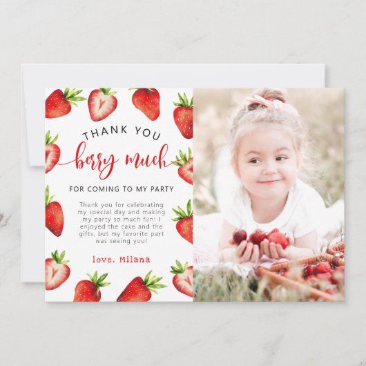 Strawberry Girl Birthday Berry Veel foto Bedankkaart (Voorkant)