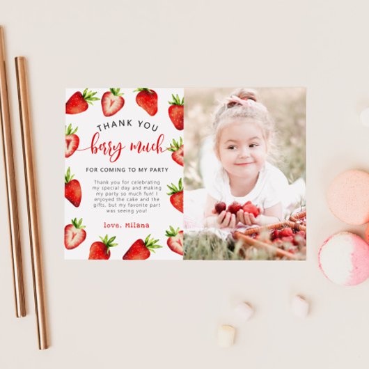 Strawberry Girl Birthday Berry Veel foto Bedankkaart