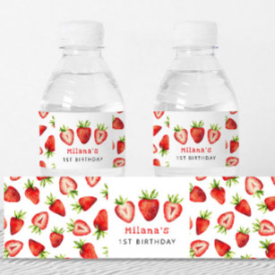 Strawberry Girl Birthday Party Waterfles Etiket
