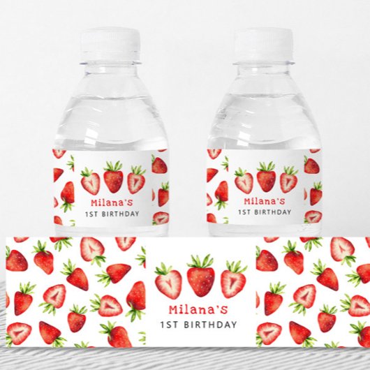 Strawberry Girl Birthday Party Waterfles Etiket