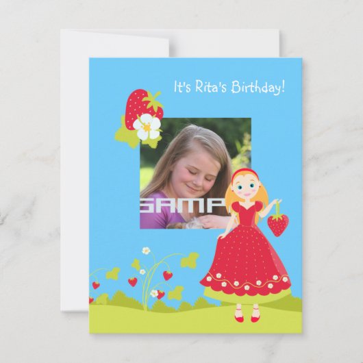 Strawberry Girl Birthday-uitnodiging Kaart (Voorkant)