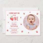 Strawberry Girl Eerste Verjaardag Fotouitnodiging Kaart (Voorkant)