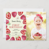 Strawberry Girl First 1e Birthday Berry Foto Kaart (Voorkant)