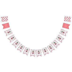 Strawberry Girl First Birthday Mijlpalen Foto's Vlaggetjes