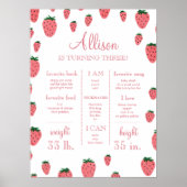 Strawberry Girl First Birthday Milestone Sign Poster (Voorkant)