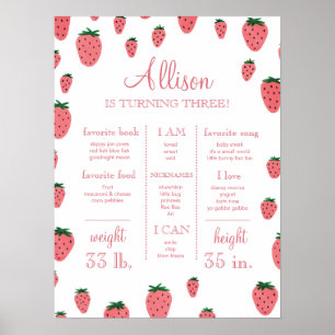 Strawberry Girl First Birthday Milestone Sign Poster