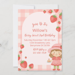 Strawberry Girl Verjaardag Uitnodiging | Roze