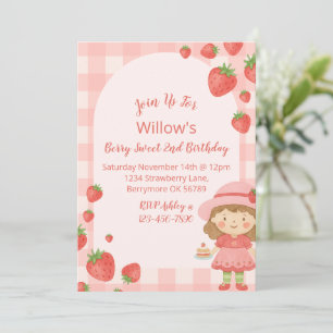 Strawberry Girl Verjaardag Uitnodiging   Roze