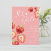 Strawberry Girl's Baby shower Kaart (Staand voorkant)