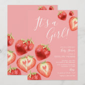 Strawberry Girl's Baby shower Kaart (Voorkant / Achterkant)