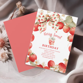Strawberry Girls Berry Sweet Second Birthday Kaart