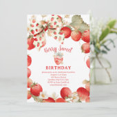 Strawberry Girls Berry Sweet Second Birthday Kaart (Staand voorkant)