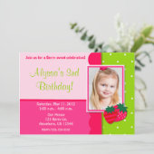 Strawberry Girls Photo Birthday Invitation Kaart (Staand voorkant)