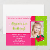 Strawberry Girls Photo Birthday Invitation Kaart (Voorkant / Achterkant)