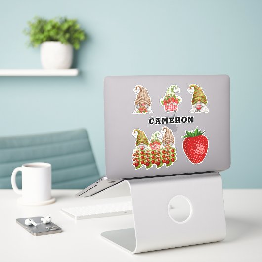 Strawberry Gnome Collectie Voeg de naam Fruit Love Sticker (Laptop op bureau)