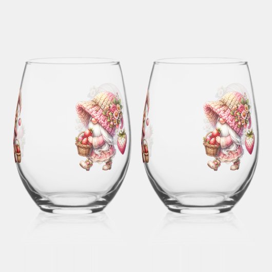 Strawberry Gnome Stemless wijnglas Set Wijnglas Zonder Voet (Achterkant)