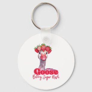 Strawberry Goose Funny Goose met aardbeien Sleutelhanger