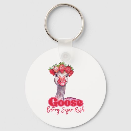 Strawberry Goose Funny Goose met aardbeien Sleutelhanger (Voorkant)