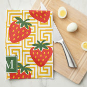 Strawberry Greek Key Monogram Theedoek (Quarter Fold)