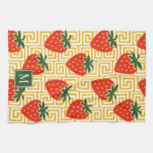 Strawberry Greek Key Monogram Theedoek (Horizontaal)
