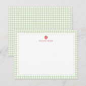 Strawberry Green Gingham Border Personalized Notitiekaartje (Voorkant / Achterkant)