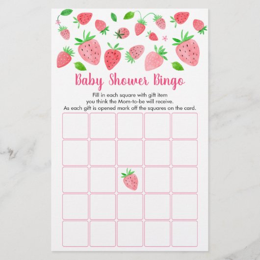 Strawberry Greenery Baby shower Bingo Game (Voorkant)