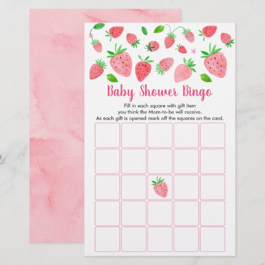 Strawberry Greenery Baby shower Bingo Game (Voorkant / Achterkant)