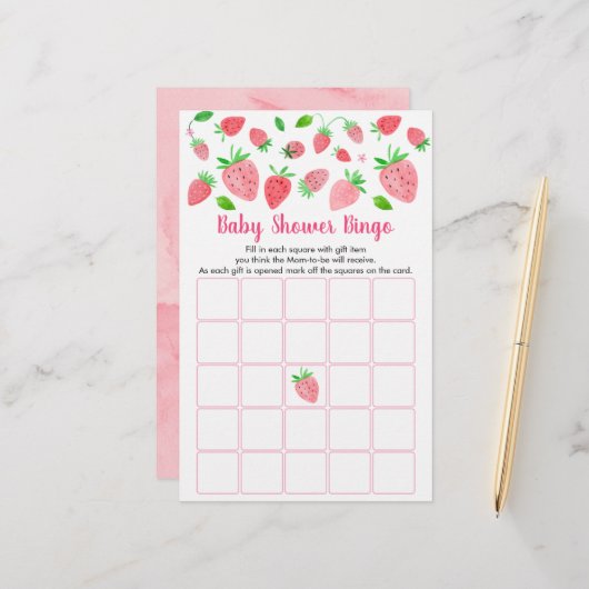 Strawberry Greenery Baby shower Bingo Game (Voorkant / Achterkant in situ)