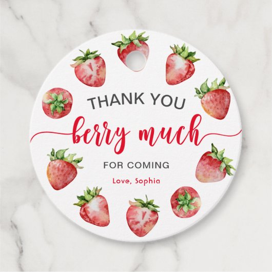 Strawberry Hartelijk dank voor Berry Much Bedankjes Labels (Voorkant)