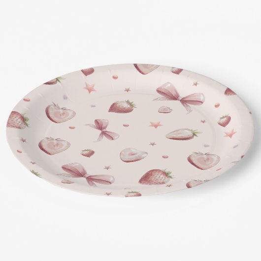 Strawberry Hearts Love Ribbon Stars Papieren Bordje (Gekanteld)