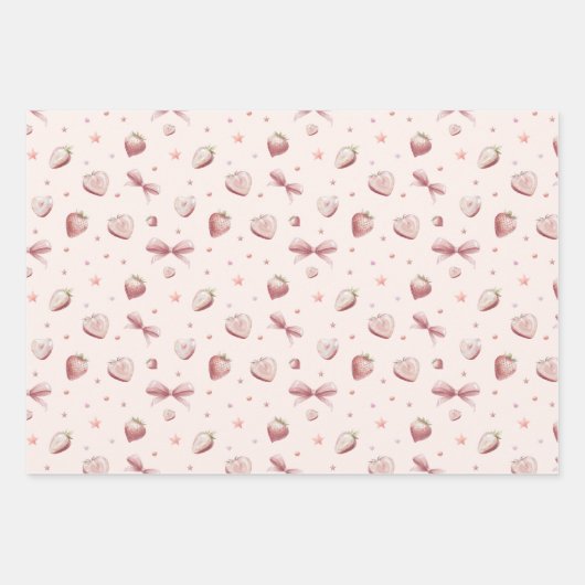 Strawberry Hearts Roze Lint Sterren Inpakpapier Vel (Voorkant)