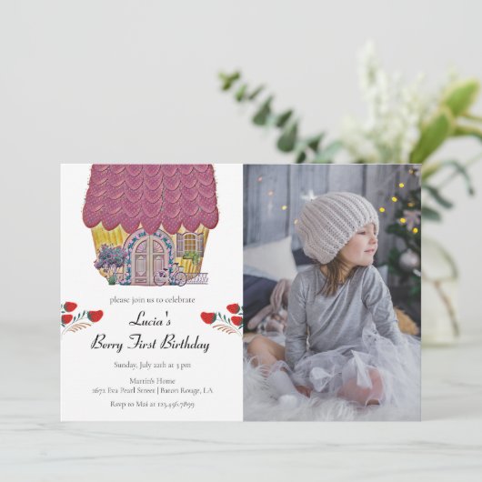 Strawberry House Berry First Girl 1e verjaardag Kaart (Staand voorkant)