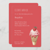 Strawberry Ice Cream Cone Birthday Kaart (Voorkant / Achterkant)