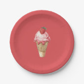 Strawberry Ice Cream Cone Birthday Papieren Bordje (Voorkant)
