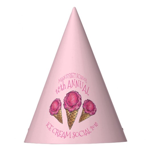 Strawberry Ice Cream Cone Icecream Social Scoop Feesthoedjes (Voorkant)
