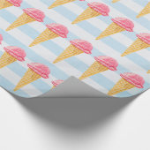 Strawberry Ice Cream Cone met blauwe strepen Cadeaupapier (Hoek)