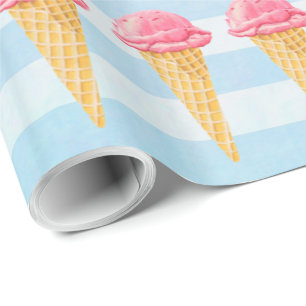 Strawberry Ice Cream Cone met blauwe strepen Cadeaupapier
