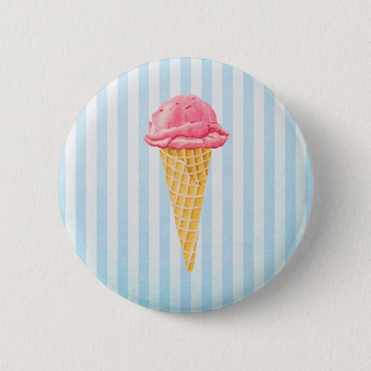 Strawberry Ice Cream Cone met blauwe strepen Ronde Button 5,7 Cm (Voorkant)