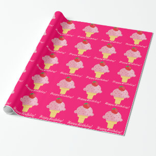 Strawberry Ice Cream Happy Birthday Gift Wrap Cadeaupapier