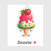 Strawberry Ice Cream Happy Face | Afgesneden Stick Sticker (Vel)