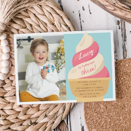 Strawberry Ice Cream Kids Birthday Foto Kaart