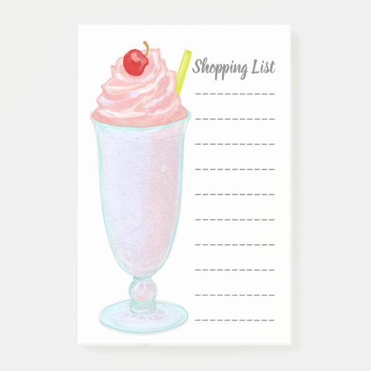 Strawberry Ice Cream Milkshake Shoping List Post-it® Notes (Voorkant)