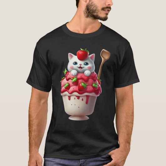 Strawberry Ice Cream Sundae Kitten Gelato Berry Ca T-shirt (Voorkant)