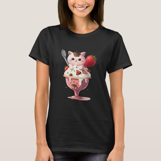 Strawberry Ice Cream Sundae Kitten Gelato Berry Ca T-shirt (Voorkant)