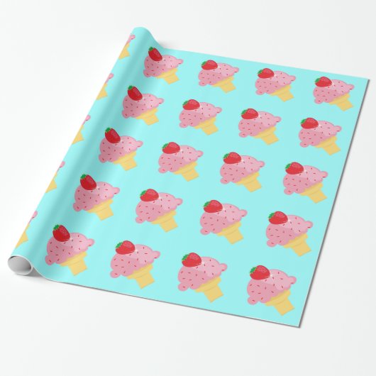 Strawberry Ice Cream Wrapping Paper Cadeaupapier (Uitgerold)