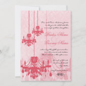 Strawberry Ice Pink Chandelier Damask Wedding Kaart (Voorkant)