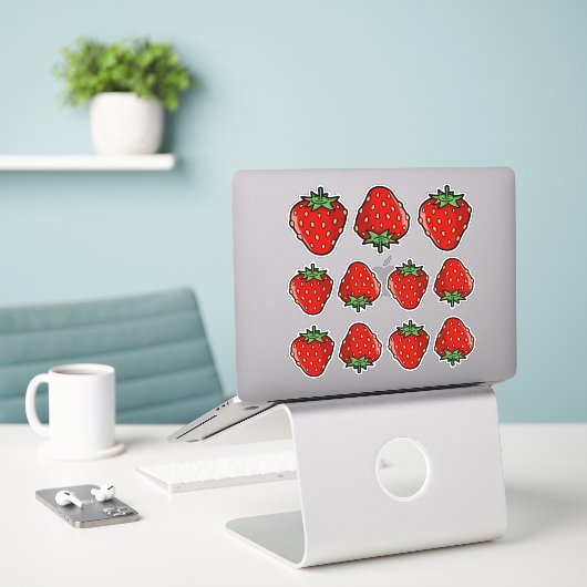 Strawberry Icon Sticker Set (Laptop op bureau)