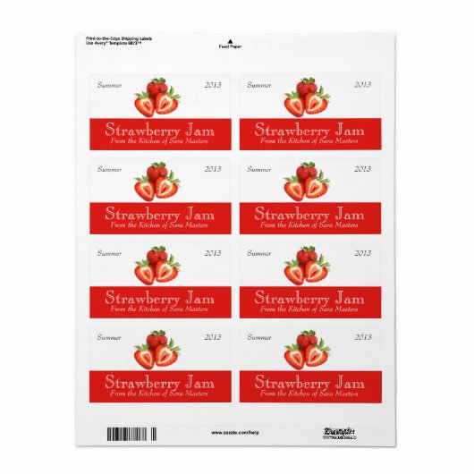 Strawberry Jam Canning Labels (Full Sheet)