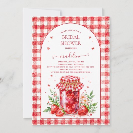 Strawberry Jam Gingham Bruids Douche Uitnodiging (Voorkant)